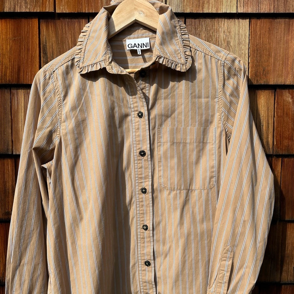 Ganni beige striped button down